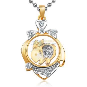 lux-women18K金分色钻石吊坠时来运转系列生肖金兔(赠金箔玫瑰/925银链)