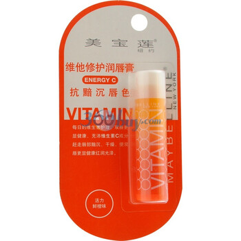 Maybelline美宝莲维他修护润唇膏4g(活力鲜橙)C抗黯沉唇色(卡装)