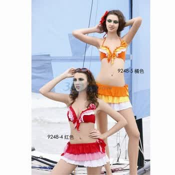 奇海女士游泳衣分体三件套桔色L码QH92485