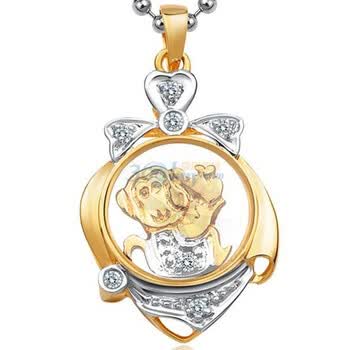 lux-women18K金分色钻石吊坠时来运转系列生肖金猴(赠金箔玫瑰/925银链)