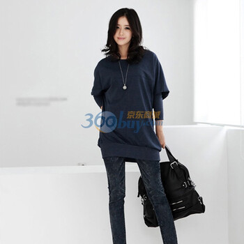 韩都衣舍 韩国卫衣春季新品新年春装女纯色套头蝙蝠袖女卫衣GQ0027 海军蓝 M