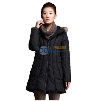 茵曼 INMAN 2011冬新款防漏绒流线收腰分割带帽羽绒服 W9012 黑色 XL