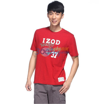 IZOD 新品纯棉字母圆领短袖休闲百搭男士T恤 2121914202405红色系XXL(185/102A)