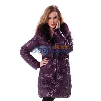 雪中飞羽绒服 女中长款青果毛领 XR8100 紫色 185/104A(XXXL)