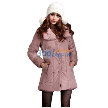 【mydsps】秋冬新款 淑女高领蕾丝拼接加厚保暖羽绒服/女棉服 粉色 XL