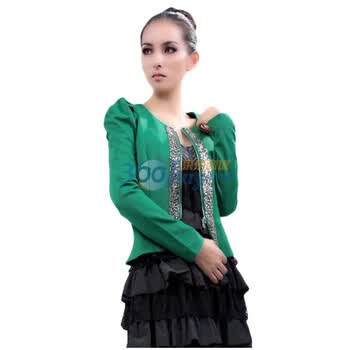 AIYOR/爱约 2011秋冬新款女装 公主袖 铆钉短款西式小外套1232 深青色 XL