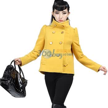 Bessie 2011秋冬装新款女装 立领双排扣羊毛呢短外套ALT027 黄色 XL