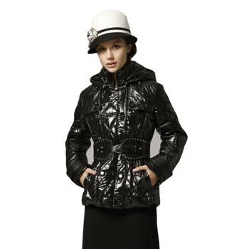 皮尔卡丹PierreCardin时尚亮皮女式运动款羽绒服 黑色 XL