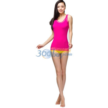 爱帝女士全棉时尚性感蕾丝百搭打底背心6125211211 玫红1211 XL
