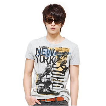 Gecom 杰衣谷 NEW YORK都市型男全棉短袖T恤 01030069 浅灰色 XL