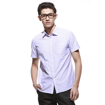 才子男装/TRIES 2012新品细条纹绣花图案男士短袖衬衫 紫色 3XL