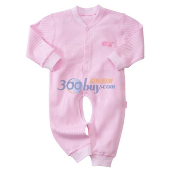 贝贝怡 BB136 婴儿服装条纹前开口开档哈衣 淡粉 90码