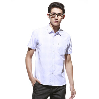 才子男装/TRIES 2012新品清新渐变格纹印花短袖衬衫 浅蓝色 3XL