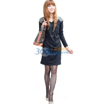 【玫斯妮】2011新款秋装女装时尚修身长袖连衣裙802 黑色 XXL