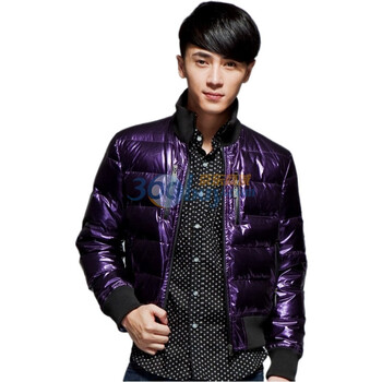 Justyle秋冬新款日系白鸭绒时尚罗纹立领短款男士羽绒服男款外套JD45113005紫色XXL