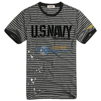 零号男 时尚圆领条纹植绒印花短袖T恤 BFB0131 灰色01 XL