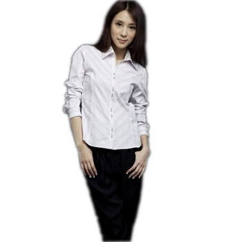 BESSSHIRT佰杰斯纯棉女士长袖W 斜裁/多彩条纹P31104185 白色 40