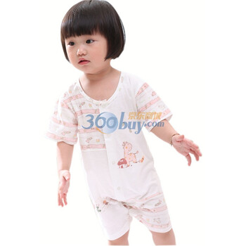 婴之谷婴儿服装新生儿服装宝宝夏款爬衣纯棉连身装夏季男女T4106 浅粉红 80码