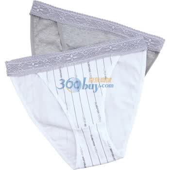 棉花共和国 Cotton RepubLic LOGO宽边蕾丝 女式吞架三角内裤 两条装 51111104 灰色 XL