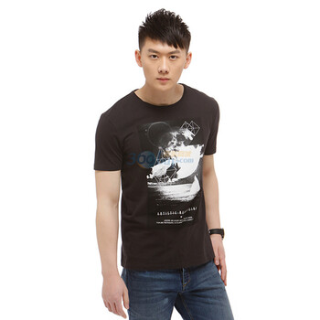 Jack Jones/杰克琼斯 T恤 纯棉图案短袖男T恤V(黑/Black)|212101040010 195/112A/XXXL