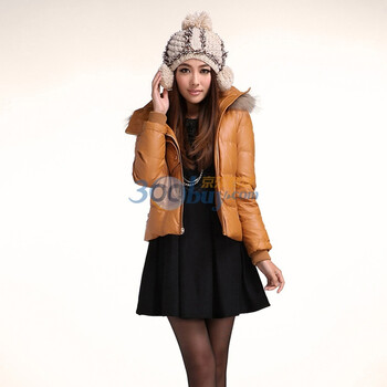 秋水伊人2011冬季新品时尚气质貉子毛羽绒服614015018 深黄色 L