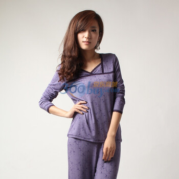 雪竹2012新款 素雅小花莫代尔 长袖女士家居服套装Y660652 紫色 XXL
