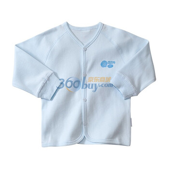 贝贝怡 素色贝壳印花 纯棉婴儿服装 宝宝斜襟绑带上衣BB305 淡蓝 66码