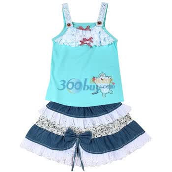 安宝儿anboa 女宝宝 变幻小花吊带两件套 A8346 青色 70