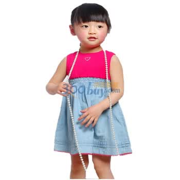 憨笔熊 2012夏装新款 女童女婴 超萝莉全棉薄型牛仔拼接裙 31297 深粉红 24/36月