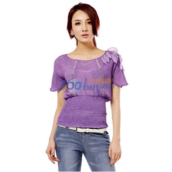 卓欧TOAIOU 2011夏装 蝙蝠衫修身女短袖衬衫 H103001 紫色 XL