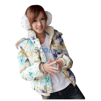 维克莱尔 VLoyal 户外印花带帽羽绒服短款女外套 VJ-20308 天蓝色 XL