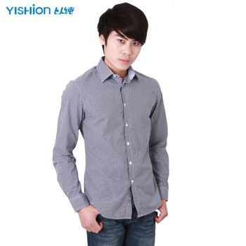 以纯2012春夏新款男装休闲格子衬衫21414194原159 蓝色 XL