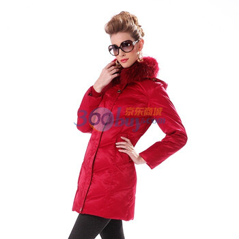 波司登羽绒服 女毛领 中长款面包 BR1958 红色 185/104A(XXXL)