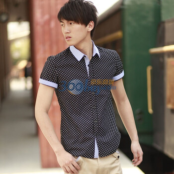 OWENWONG 男短袖小圆点印花衬衫 休闲衬衣 WU21C017 09黑色 XL