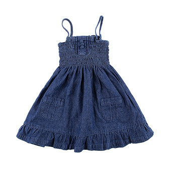 憨笔熊 2012夏装新款 宝宝服饰 女婴 全棉牛仔连衣裙 公主萝莉风 荷叶大裙摆 738020 蓝色 18/24月