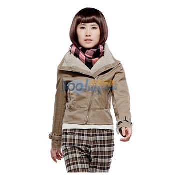 Justyle新款时尚女士合体型羊羔绒皮夹克JTL48113117 灰色 XL
