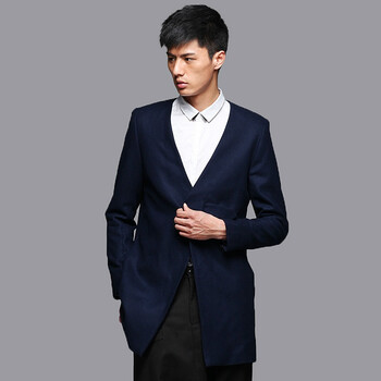 非池中 男装 2012新款 55%羊毛麦尔登呢风衣外套14210012 蓝色 XXL