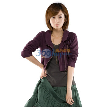 圣迪奥sdeer女装立体花饰立领短款梭织拉链外套蓝黑紫1182206 紫色 L