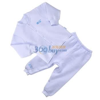 贝贝怡（bornbay） BB105-516 宝宝服 前开扣上衣全开扣开裆裤保暖套装 淡蓝 90码