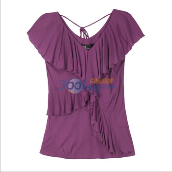 O.SA2012新 修身荷叶边 系带后领 竹纤维T恤 ST10597 紫色 M