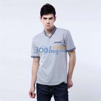 蓝冰 2012夏装男翻领素色短袖T恤^@^BAA2801 平纹浅花灰 190/108A(XXXL)