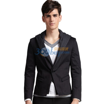 马克华菲2011秋装新品男装黑色连帽修身西服7113051705-099黑色XXL