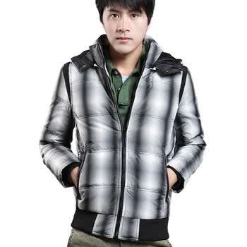诠渡良品trenduality 2011冬装男士格子短款保暖羽绒服#TD163 黑白色 XXL