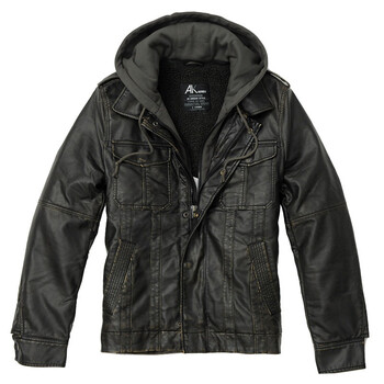 AK男装秋冬新品 连帽水洗皮羊羔绒里保暖皮夹克11C208008 咖啡色 XXL