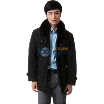 蓝冰 男 蓝狐皮草毛领商务一手长羽绒服 ^@^BA58020 黑色 185/100A(XL)