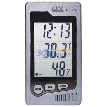 
                                                                                华盛昌(CEM)DT-322电子温湿度计带时间闹钟 办公家用室内外温度计 测温计 湿度计（灰色）                