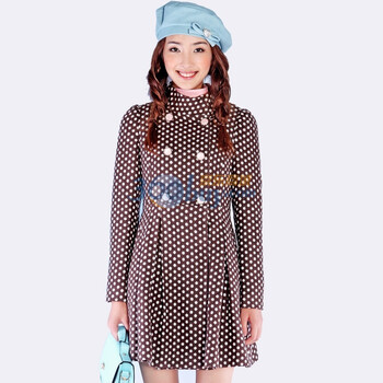 南梦蔻呢大衣2011秋冬新款女装韩版波点立领长袖毛呢外套C0A1G204 褐色 L