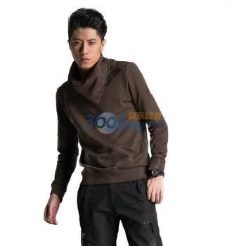 圣迪奥sdeerhe 男装 冬 个性翻领两色卫衣 灰咖1472215 褐色 XXL
