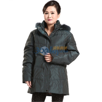 2011新款 康博羽绒服 女中老年毛帽短款面包 KB1130 青色 185/104A(XXXL)
