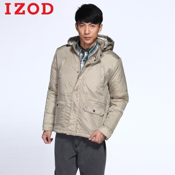 IZOD 秋季新品缎面多口袋连帽厚款男士棉衣 2061902403850 棕色系 M(175/94A)